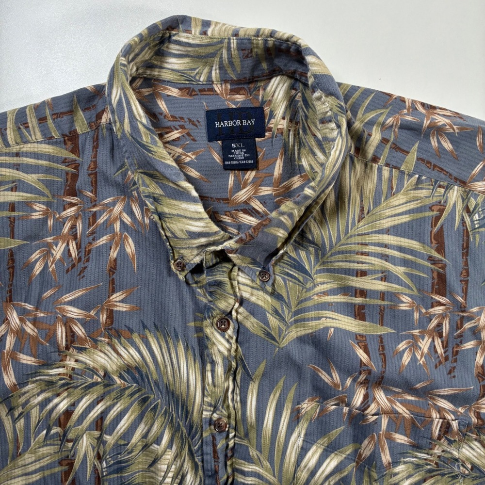 Harbor Bay Button Down Shirt 5XL Blue Tropical Palm Leaf Bamboo All Over AOP